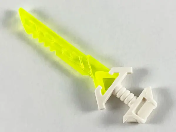 Trans-Neon Green Minifigure, Weapon Sword with Serrated Blade and Molded White Hilt with Wide Angled