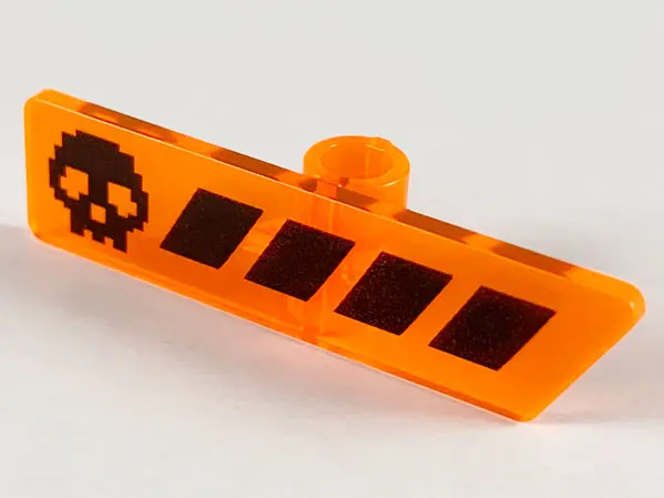 Trans-Neon Orange Minifigure, Utensil Gameplayer Label with Pixelated Black Skull and Broken Stripe 
