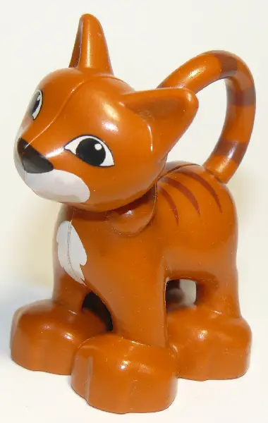 Dark Orange Duplo Cat Standing with White Chest and Mouth, Darker Orange Stripes Pattern