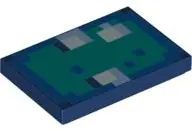 Dark Blue Tile 2 x 3 with Minecraft Sand Green Squid Face Pattern