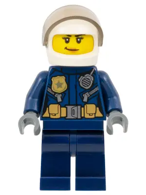 Police - City Leather Jacket with Gold Badge and Utility Belt, White Helmet, Trans-Brown Visor, Peac