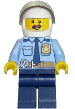 Police - City Shirt with Dark Blue Tie and Gold Badge, Dark Tan Belt with Radio, Dark Blue Legs, Whi