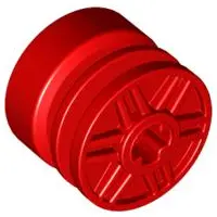 Red Wheel 18mm D. x 14mm with Axle Hole, Fake Bolts and Shallow Spokes