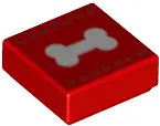 Red Tile 1 x 1 with White Bone and Dark Red Stitching Pattern