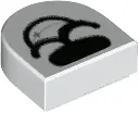 White Tile, Round 1 x 1 Half Circle Extended with Black Nose and Open Mouth Smile with Silver Sparkl
