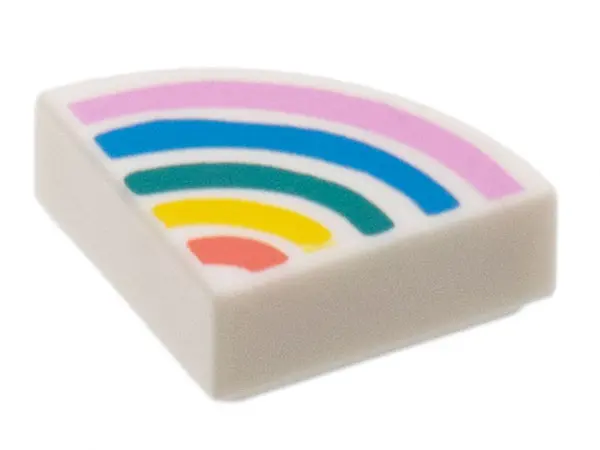 White Tile, Round 1 x 1 Quarter with Bright Pink, Dark Azure, Dark Turquoise, Yellow, and Coral Rain