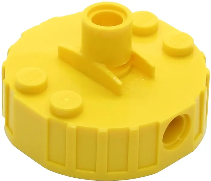 Yellow Magnet Brick, Round 4 x 4 x 2 with 3 Pin Holes