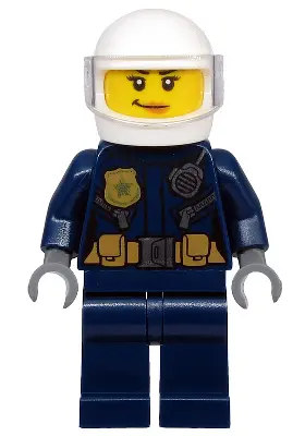 Police - ATV Driver Female, Leather Jacket with Gold Badge and Utility Belt, White Helmet, Trans-Cle