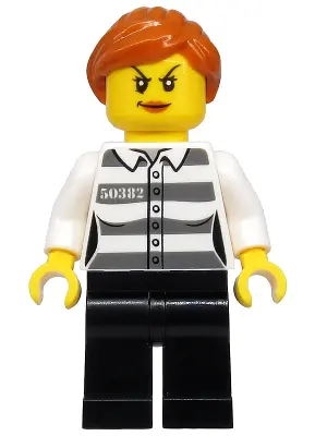 Police - Jail Prisoner 50382 Prison Stripes, Female, Black Legs, Scowl with Peach Lips, Orange Ponyt