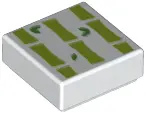White Tile 1 x 1 with Lime Stripes and Green Leaves (Bamboo) Pattern