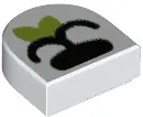 White Tile, Round 1 x 1 Half Circle Extended with Black Nose and Closed Mouth with Lime Leaf Pattern