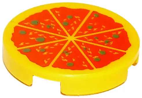 Yellow Tile, Round 2 x 2 with Bottom Stud Holder with Pizza Pattern