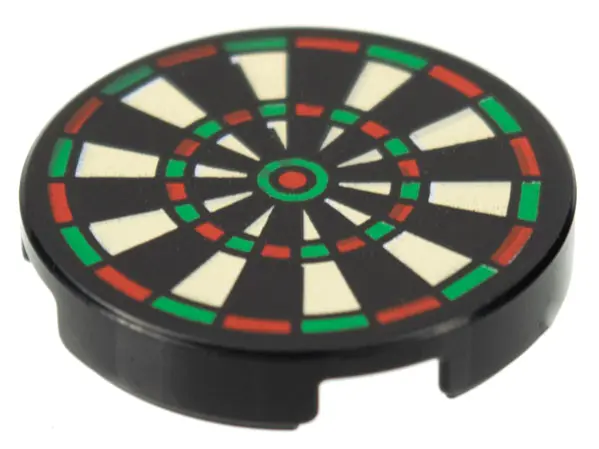 Black Tile, Round 2 x 2 with Bottom Stud Holder with Dart Board Pattern