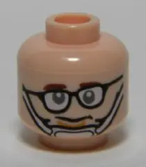 Light Nougat Minifigure, Head Glasses with Crooked Eyeglasses, Brown Eyebrows, Chin Strap Pattern (G