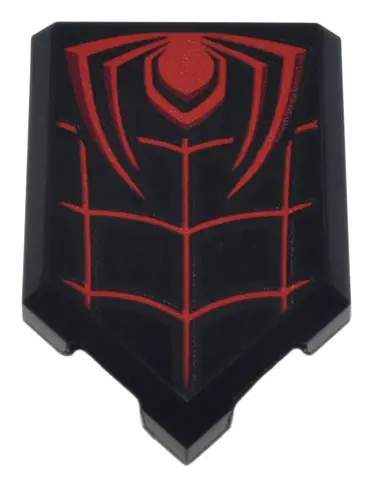 Black Tile, Modified 2 x 3 Pentagonal with Red Spider Half and Web Pattern