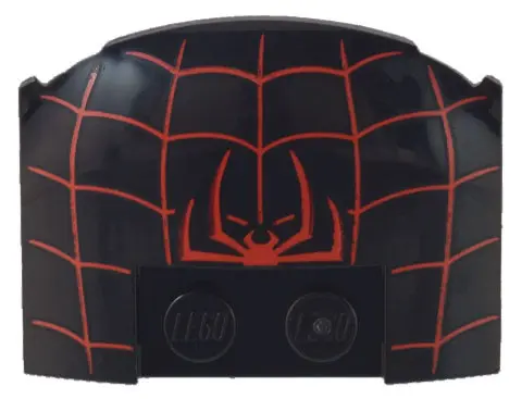Black Wedge 3 x 4 x 2/3 Triple Curved with Red Spider Half and Web Pattern