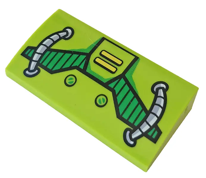 Lime Slope, Curved 2 x 4 x 2/3 with Bottom Tubes with Green Grille and Gray Hoses Pattern