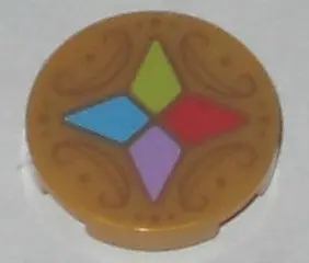 Pearl Gold Tile, Round 2 x 2 with Bottom Stud Holder with 4 Crystals Pattern