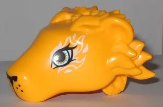 Bright Light Orange Lion Head with Black Nose, Metallic Light Blue Eyes, and White Flames Pattern