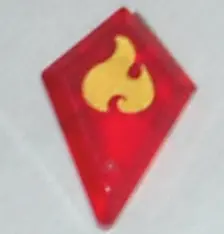 Trans-Red Tile, Modified 1 x 2 Diamond with Bar with Gold Flame Pattern
