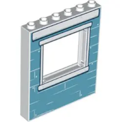 White Panel 1 x 6 x 6 with Window with Medium Blue Bricks and White Windowsill Pattern