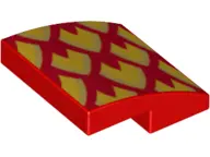 Red Slope, Curved 2 x 2 x 2/3 with Gold and Orange Dragon Scales, Pointed Left Pattern