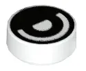 White Tile, Round 1 x 1 with Black Eye with Pupil Half Circle Pattern