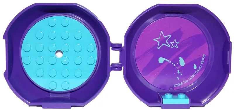 Dark Purple Container, Pod with Medium Azure 6 x 6 Round Plate and Medium Azure 1 x 2 Plate with Fri