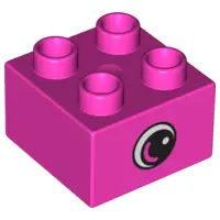 Dark Pink Duplo, Brick 2 x 2 with Eye, Small with White Spot and Curve Pattern on Opposite Sides