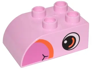 Bright Pink Duplo, Brick 2 x 3 Slope Curved with Dark Pink Beak and Circled Black Eye with Orange Ar