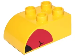 Yellow Duplo, Brick 2 x 3 Slope Curved with Red Beak with Black Tip Pattern on Both Sides