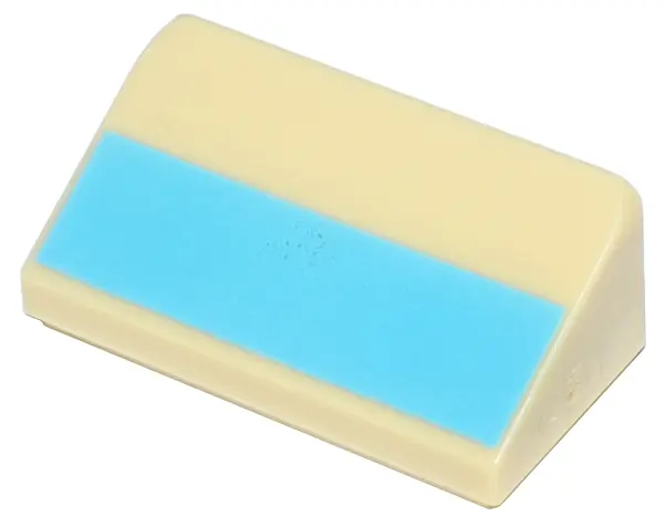 Tan Slope 30 1 x 2 x 2/3 with Medium Azure Stripe Pattern