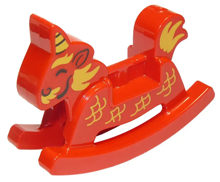 Red Duplo Rocking Horse with Scales and Horn Pattern (Qilin / Kirin)