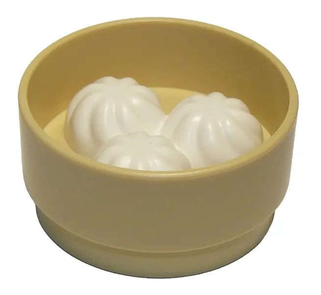 Tan Duplo Bamboo Steamer with Molded White Baozi Dumplings Pattern