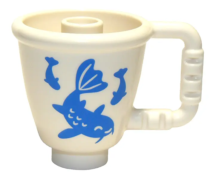 White Duplo Utensil Cup with Stud Inside with Blue Koi Fish Pattern