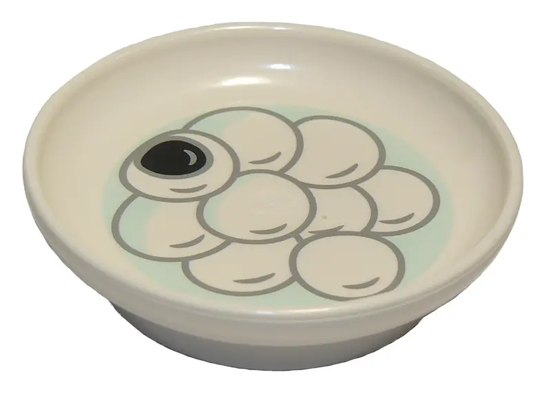 White Duplo Utensil Dish 3 x 3 with Tang Yuan Sesame Rice Balls in Light Aqua Water Pattern