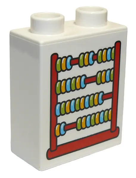 White Duplo, Brick 1 x 2 x 2 with Abacus Pattern