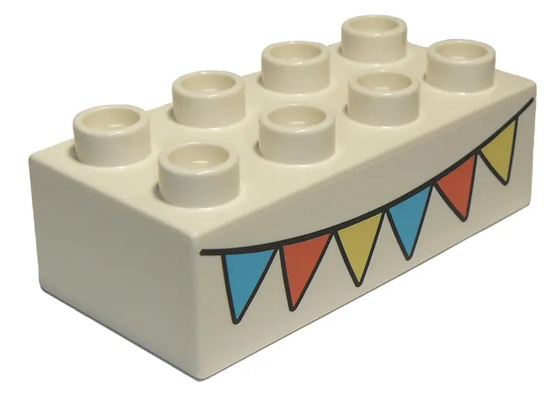 White Duplo, Brick 2 x 4 with Colorful Flags Pattern