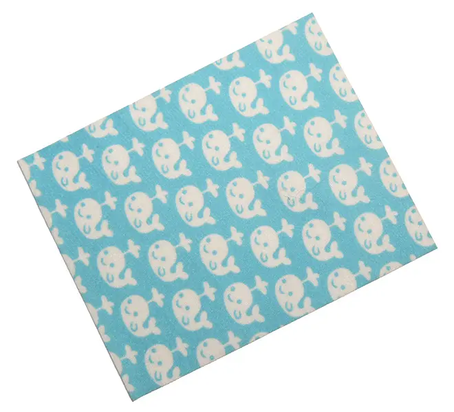White Duplo, Cloth Blanket 8 x 10 cm with Whales on Medium Azure Background Pattern