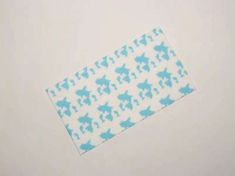 White Duplo, Cloth Towel 5 x 9 cm with Medium Azure Koi Fish Pattern