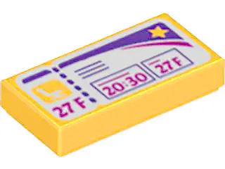 Bright Light Orange Tile 1 x 2 with Airplane Boarding Pass Pattern