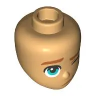 Medium Tan Mini Doll, Head Friends with Dark Orange Eyebrows, Mouth and Chin Dimple, Dark Turquoise 