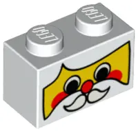 White Brick 1 x 2 with Yellow Santa Face with Black Eyes, White Moustache and Red Cheeks and Nose Pa