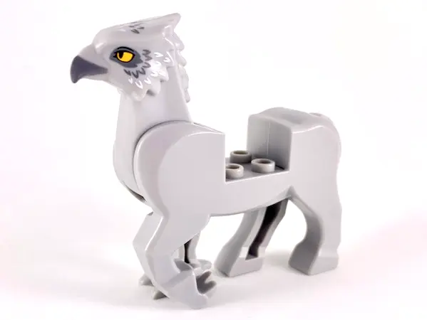 Light Bluish Gray Hippogriff Body with Dark Bluish Gray Beak and Eye Patches, White Feathers and Bri