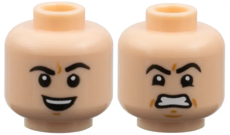 Nougat Minifigure, Head Dual Sided Black Eyebrows, Medium Nougat Dimples, Open Mouth Smile with Top 
