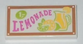 White Tile 2 x 4 with 'LEMONADE' Pattern