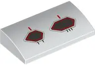 White Slope, Curved 2 x 4 x 2/3 with Bottom Tubes with Dark Silver and Red Hexagonal Static Ports Pa