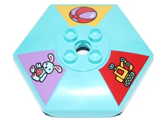 Medium Azure Duplo Umbrella Top with Axle Hole with Bunny / Rabbit, Excavator and Beach Ball Pattern