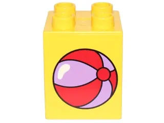 Yellow Duplo, Brick 2 x 2 x 2 with Medium Lavender and Red Beach Ball Pattern (10845)