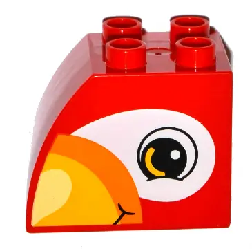 Red Duplo, Brick 2 x 3 x 2 Slope Curved with Circled Black Eye with Bright Light Orange Arc, Bright 